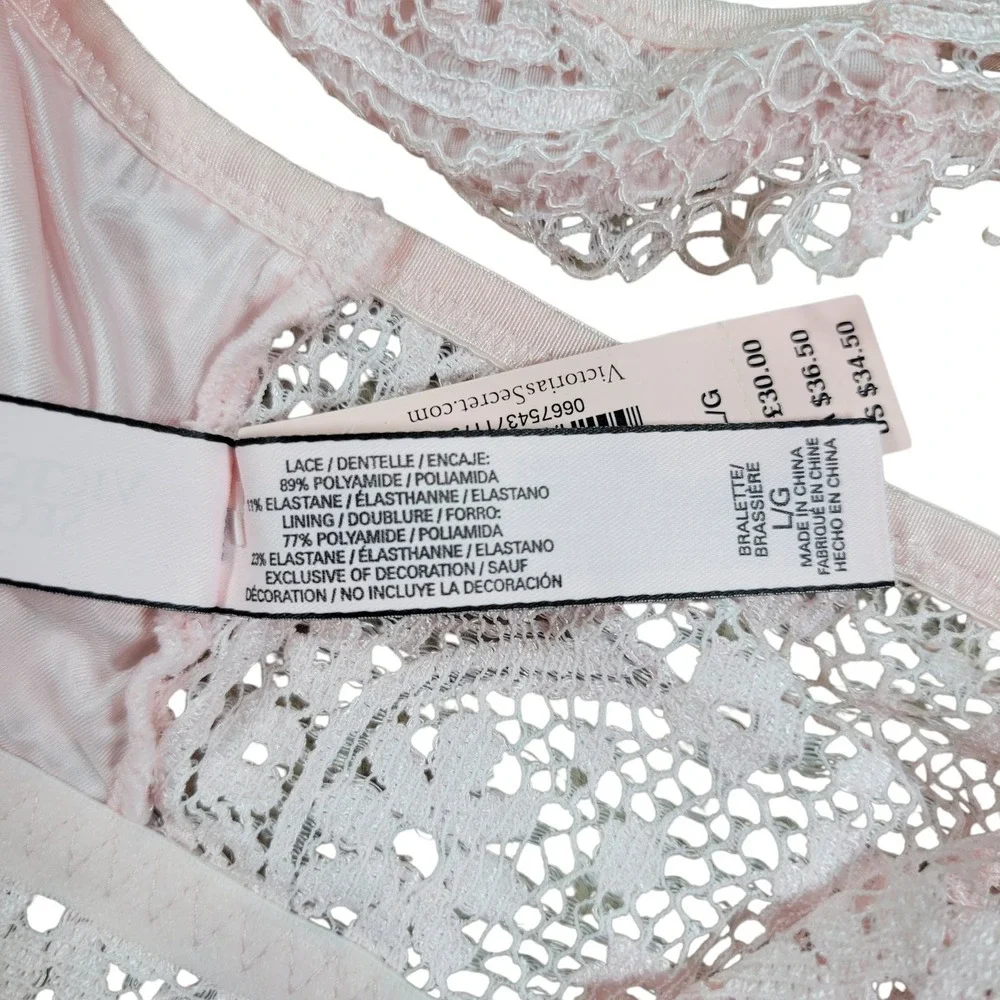 Victoria's Secret Bralette Womens L Pink Lace Long Line Plunge V-Neck Pullover